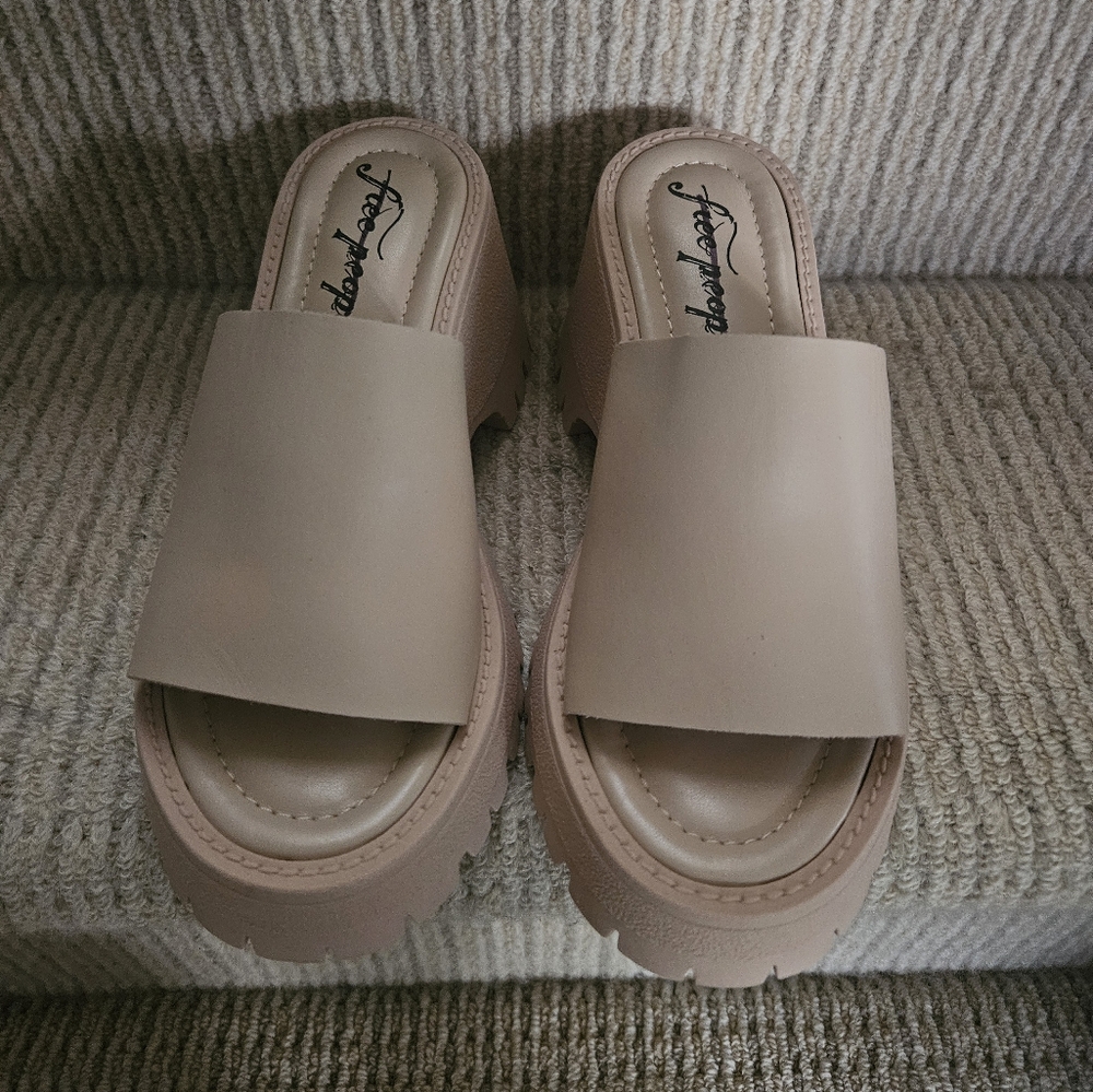 Free People Tan Leather Wedge Sandals